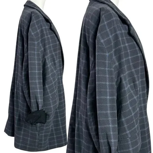Free People Oversized Layering Menswear Reggie Blazer Blue Plaid Medium Preppy